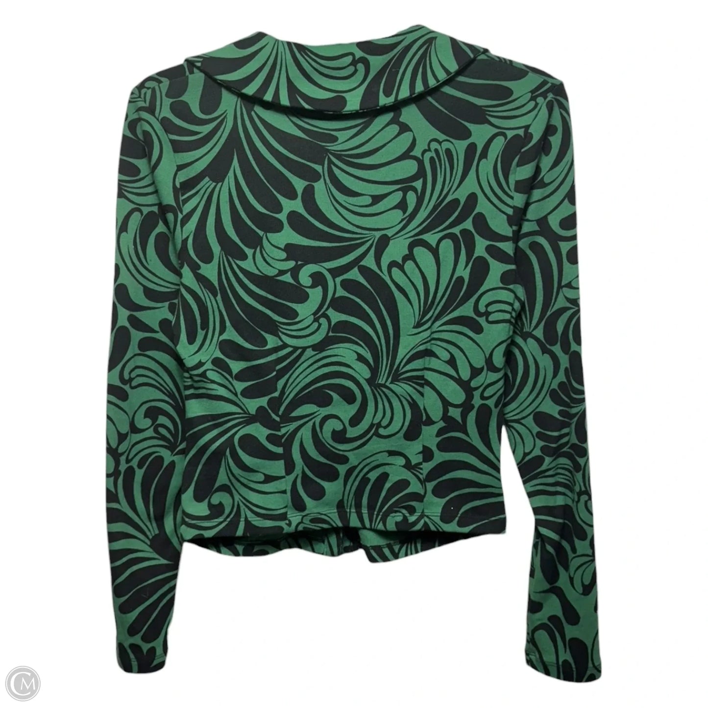 Ruched Front Button-Down Long Sleeve Top By Maeve In Black & Green, Size: S