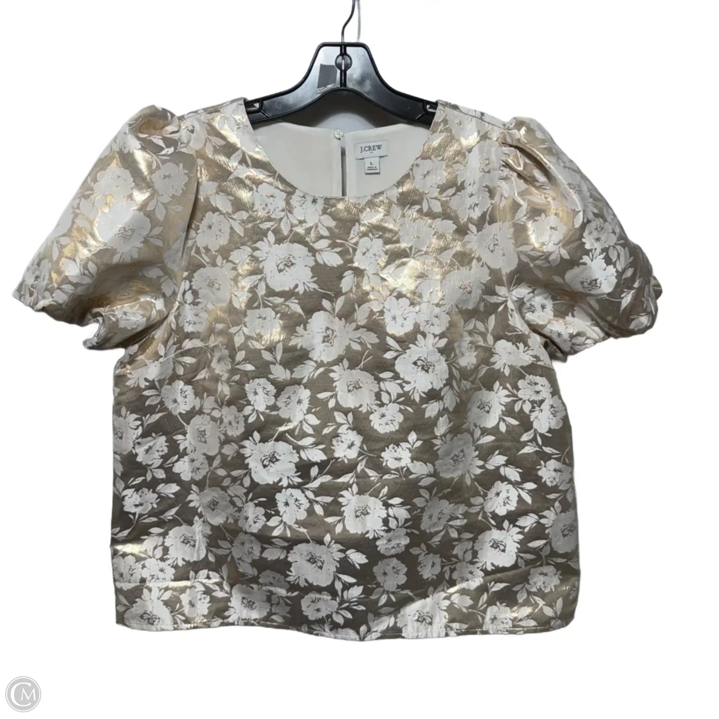 Metallic Puff Sleeve Top Short Sleeve By J. Crew In Gold, Size: L