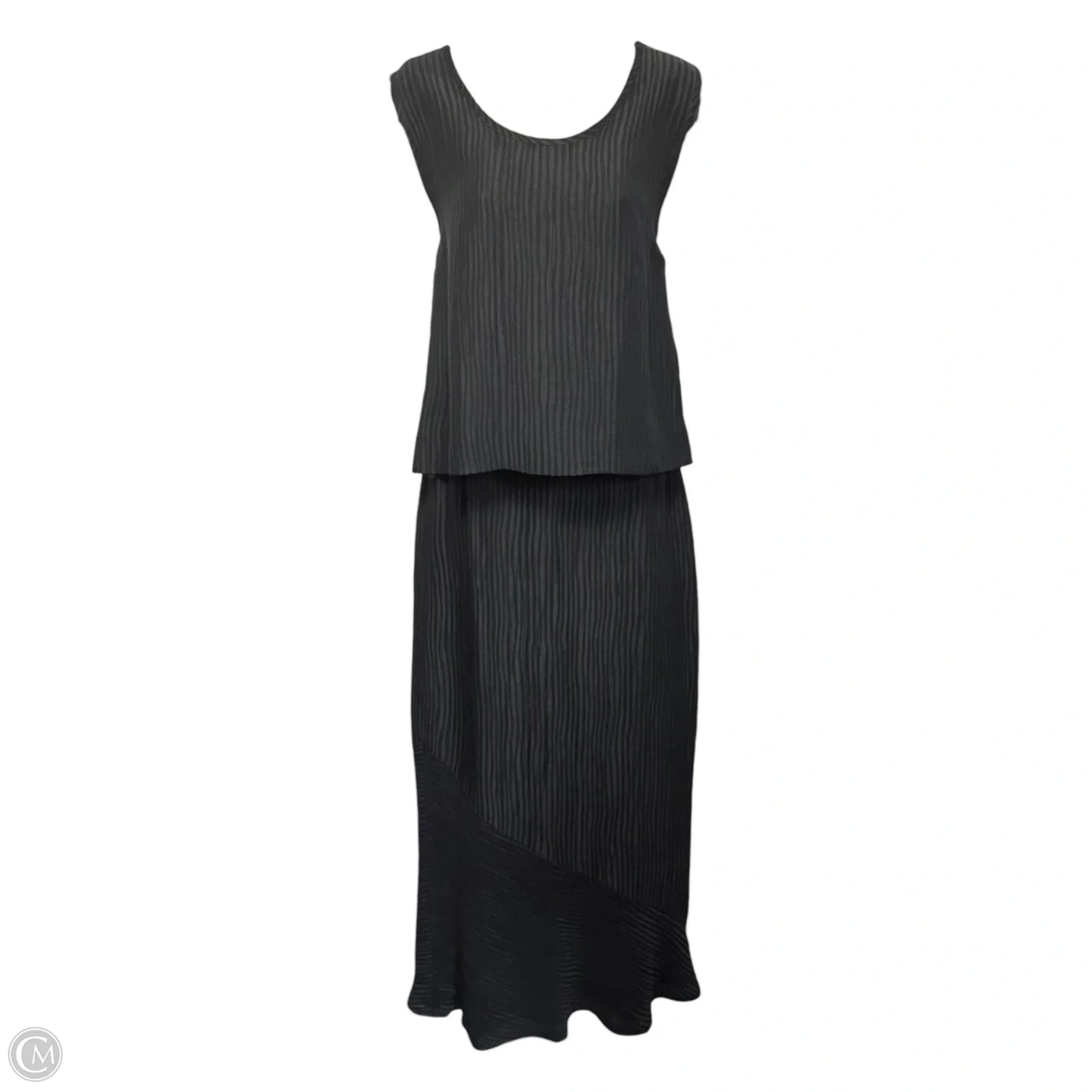 Vintage Plissé Crinkle Pleat Silk & Linen Tank & Maxi Skirt Set By Caroline Rose In Black, Size: XS