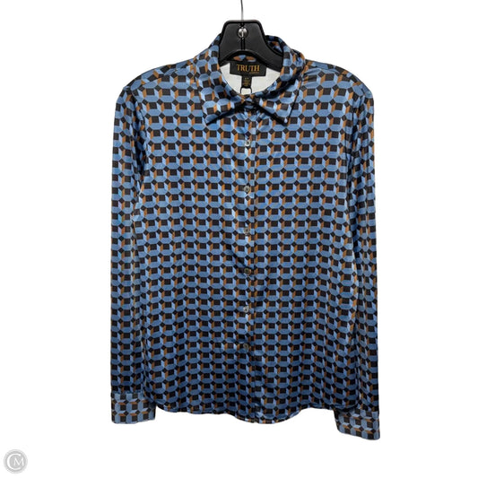 Top Long Sleeve By Truth In Blue & Brown Geometric Pattern, Size: S