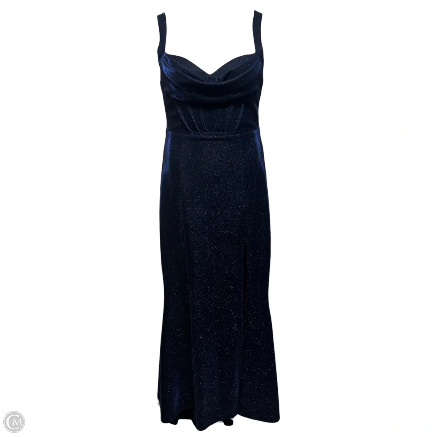Metallic Cowl Neck Dress Party Long By B Darlin In Blue, Size: 10