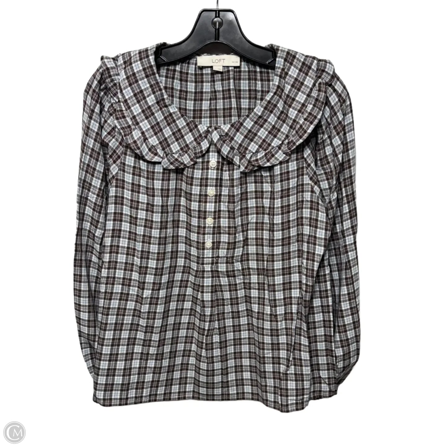 Top Long Sleeve By Loft In Plaid Pattern, Size: Lp