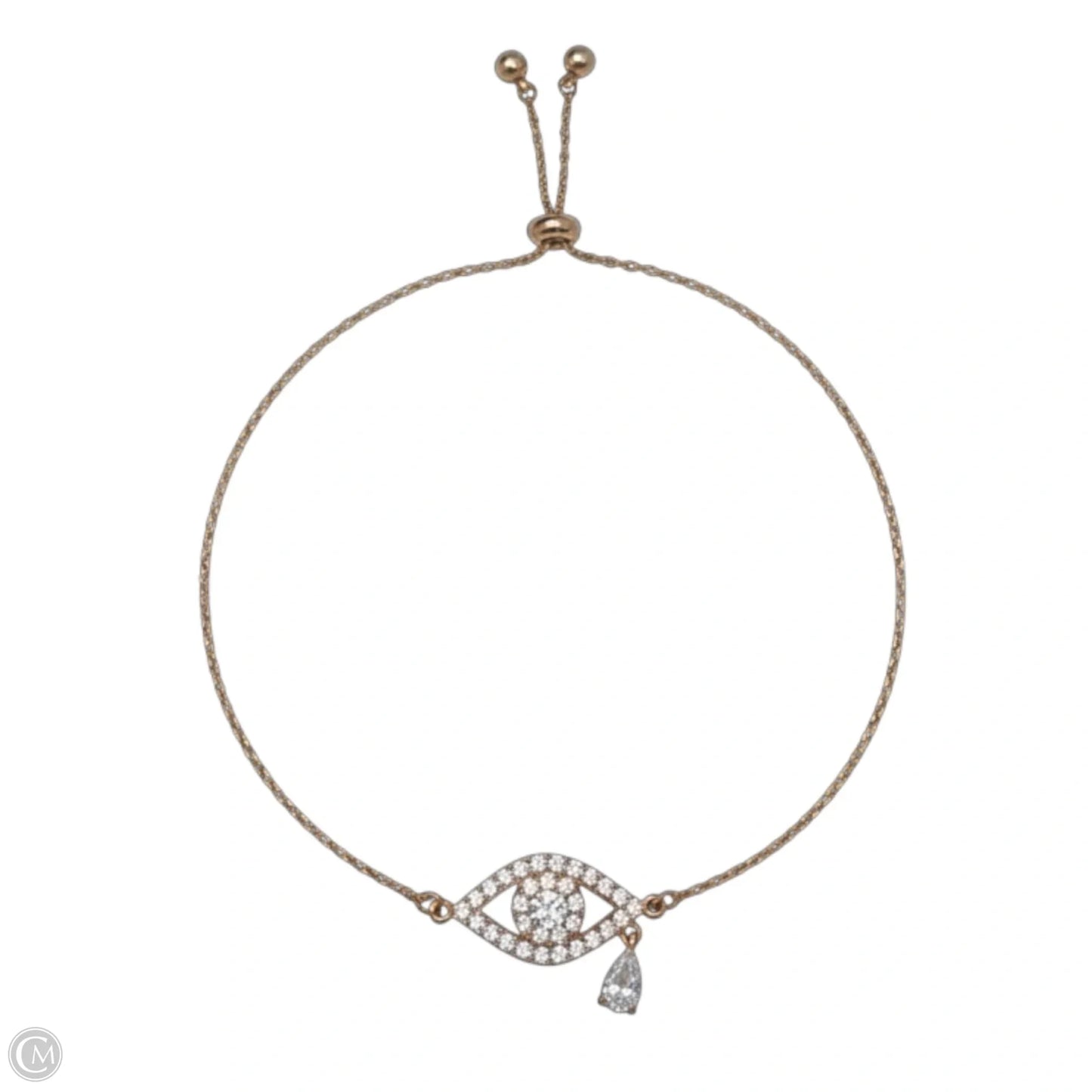 Rose Gold Tone & Crystal Evil Eye Bolo Bracelet