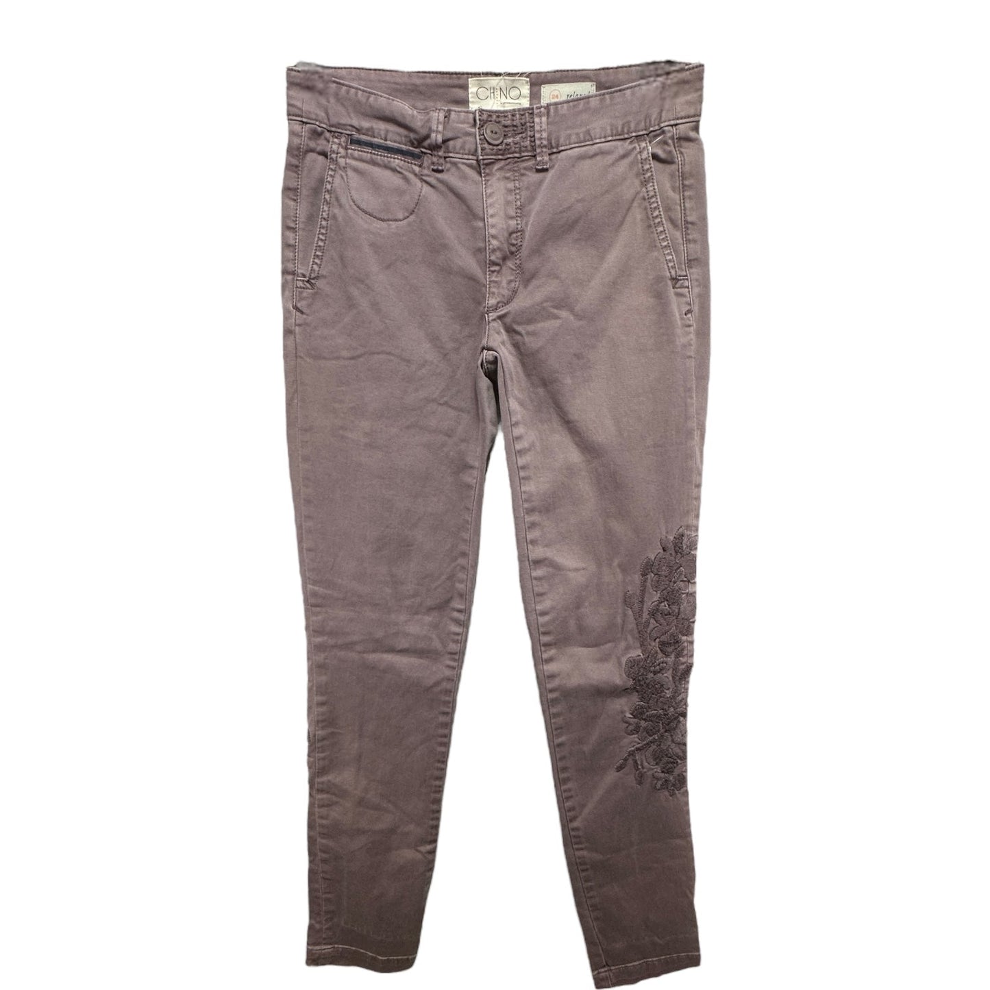 Relaxed Embroidered Chino Pants in Lilac By Chino X Anthropologie, Size 0