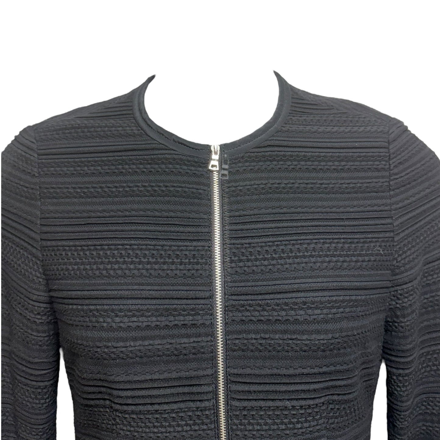 Texture Knit Zip Front Fitted Jacket By Rebecca Taylor In Black, Size: 10