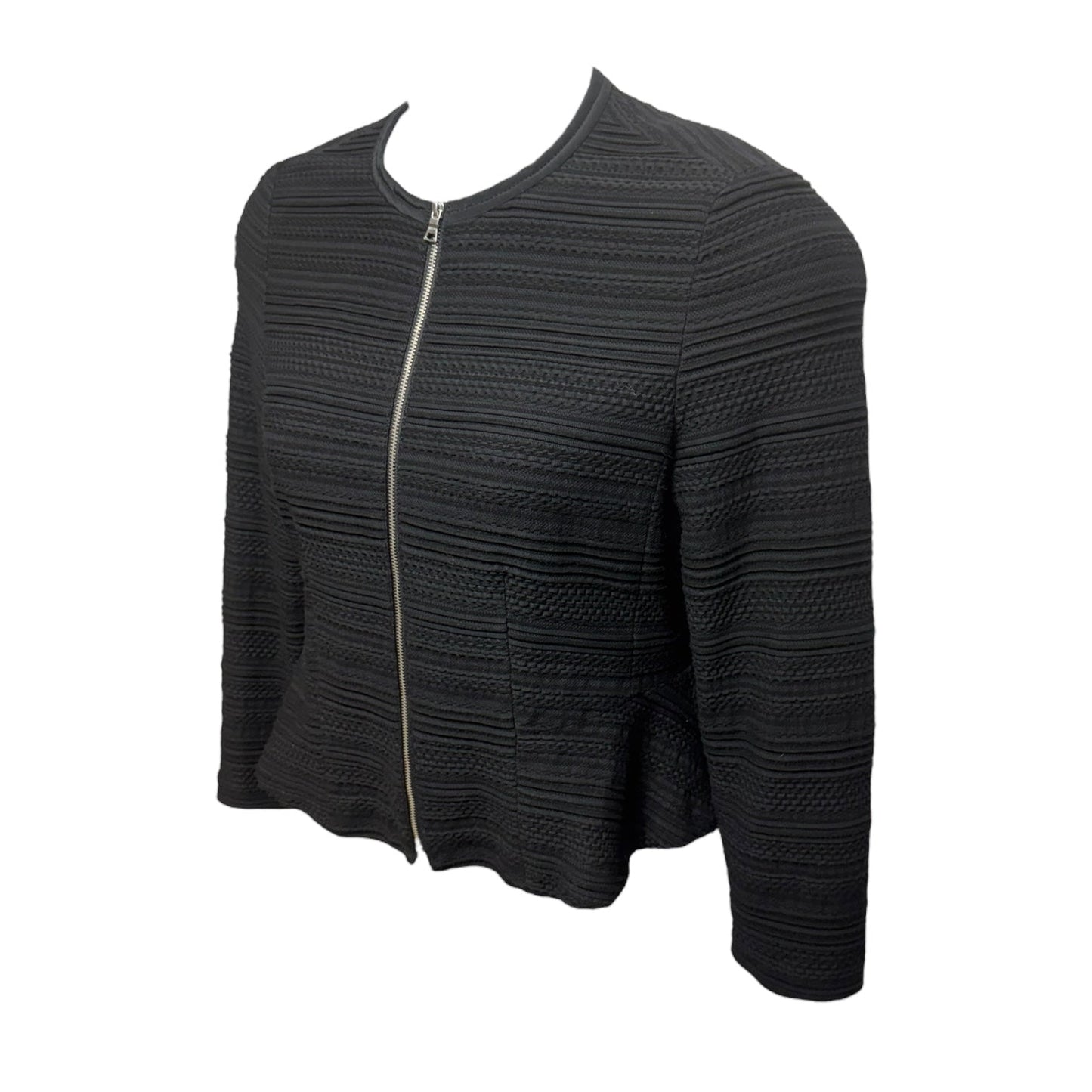 Texture Knit Zip Front Fitted Jacket By Rebecca Taylor In Black, Size: 10