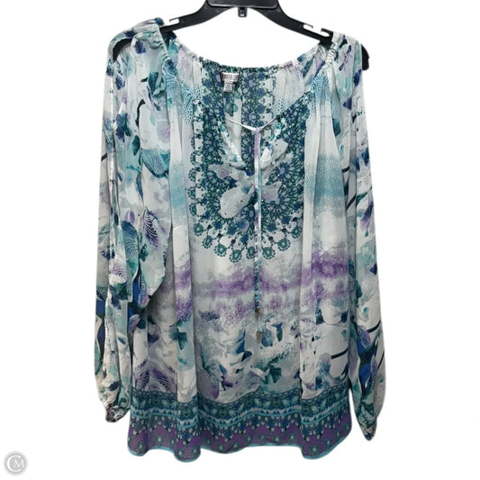 Blouse Long Sleeve By Jennifer Lopez In Multi-colored, Size: 3x
