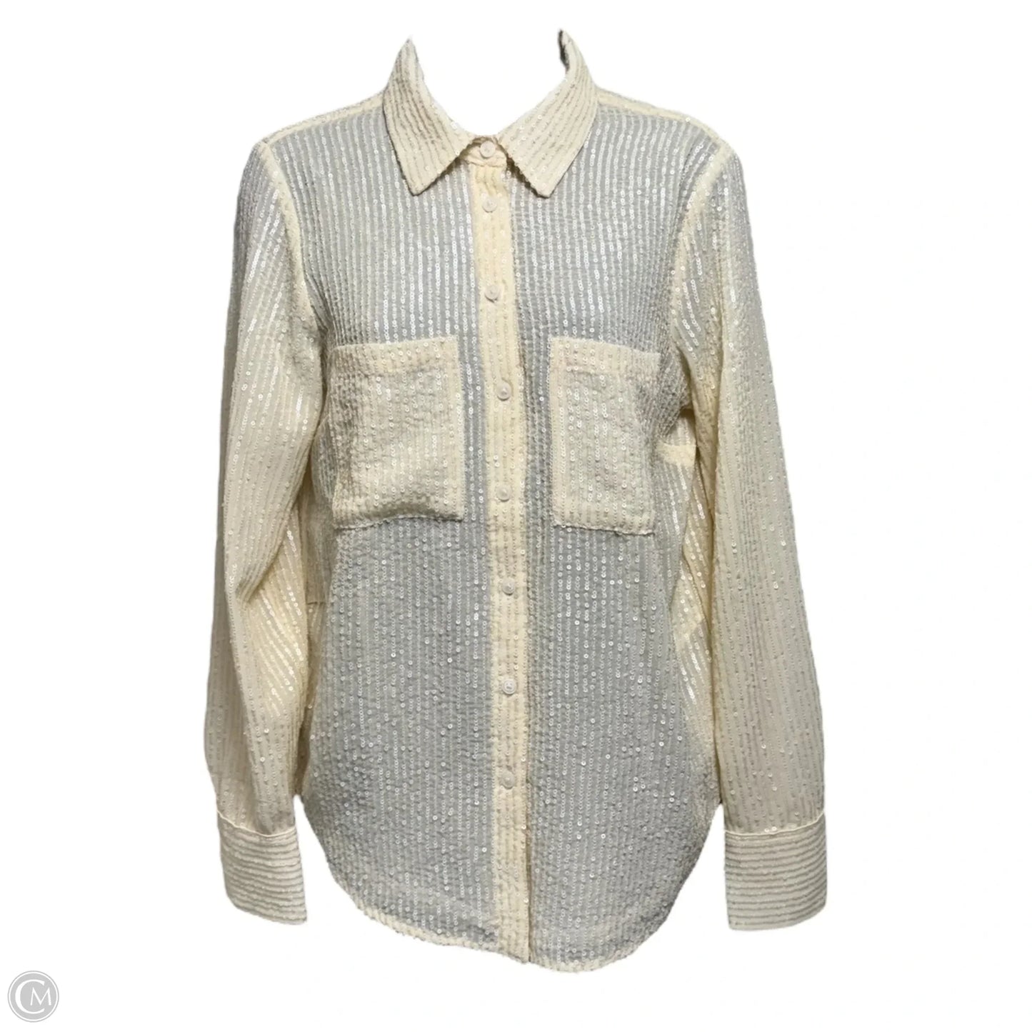The Remie Sequin Button Down By Anthropologie In Pearl, Size: S