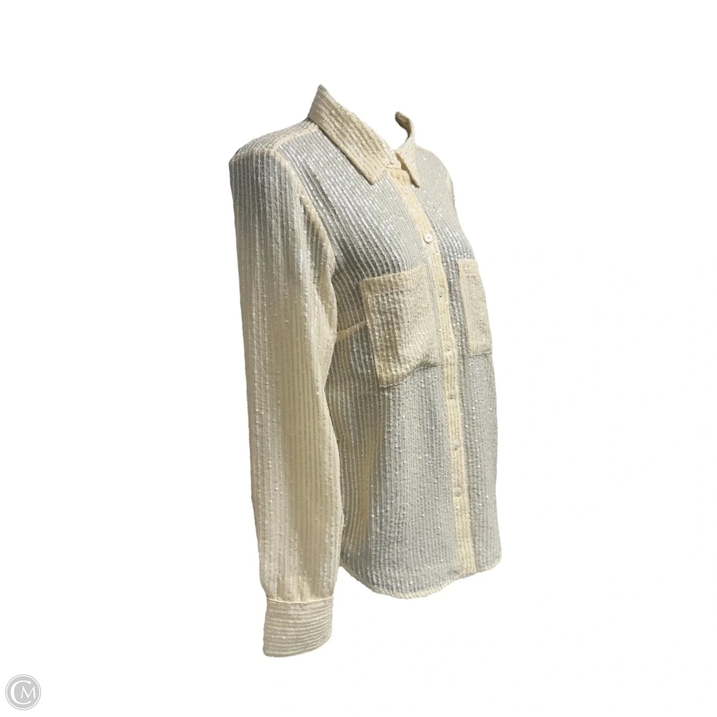 The Remie Sequin Button Down By Anthropologie In Pearl, Size: S