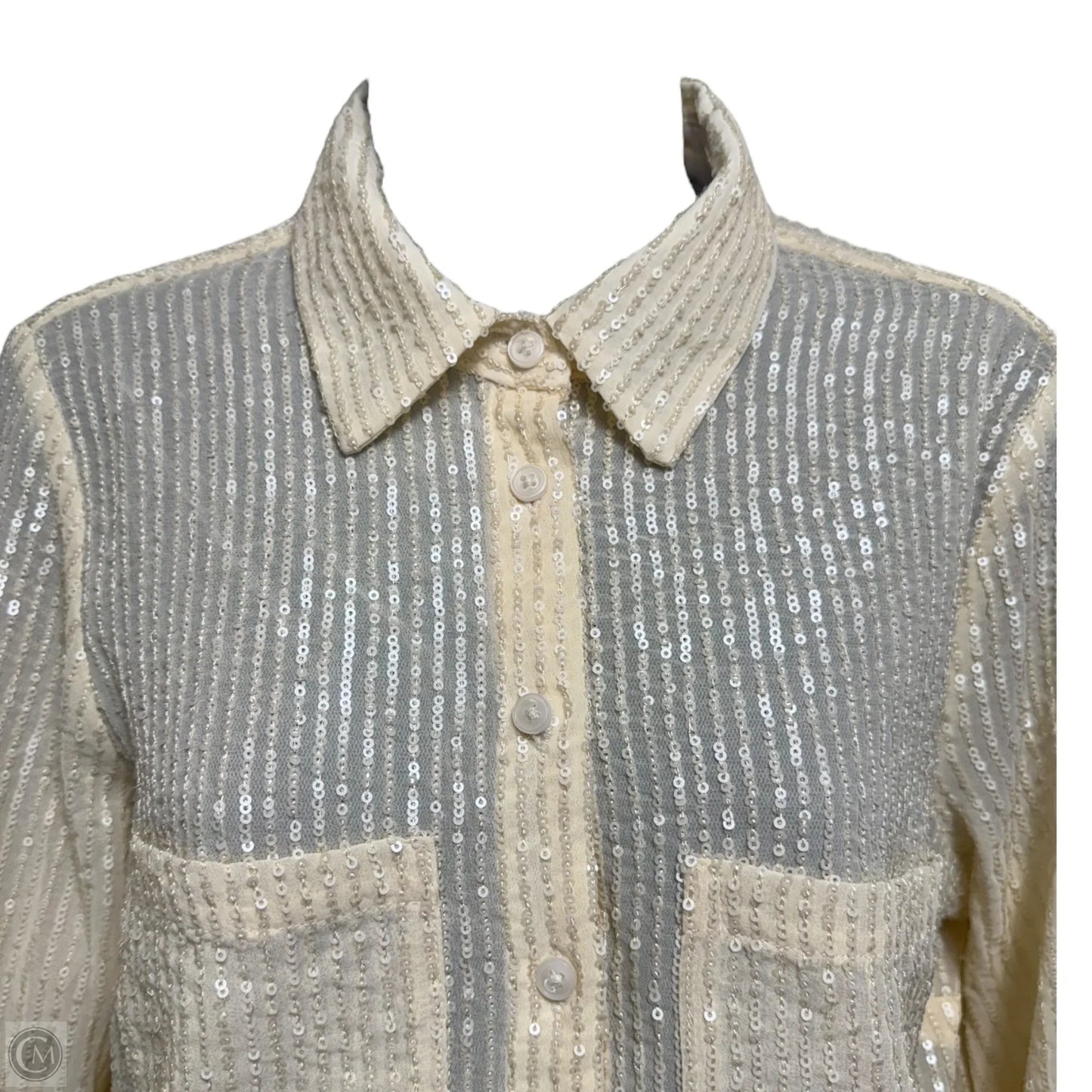 The Remie Sequin Button Down By Anthropologie In Pearl, Size: S