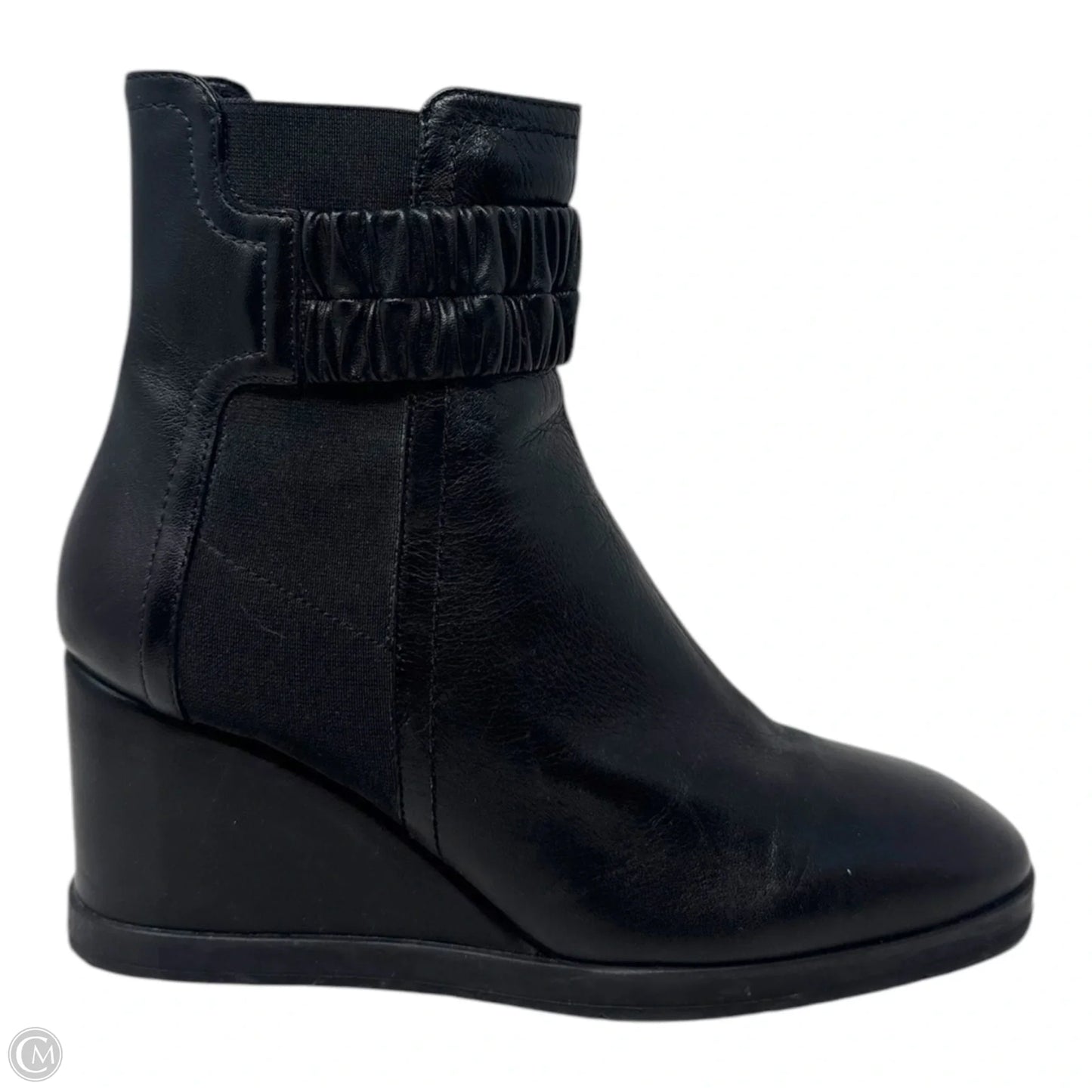 Jewel Nappa Leather Wedge Boots Ankle Heels By Aquatalia In Black, Size: 9