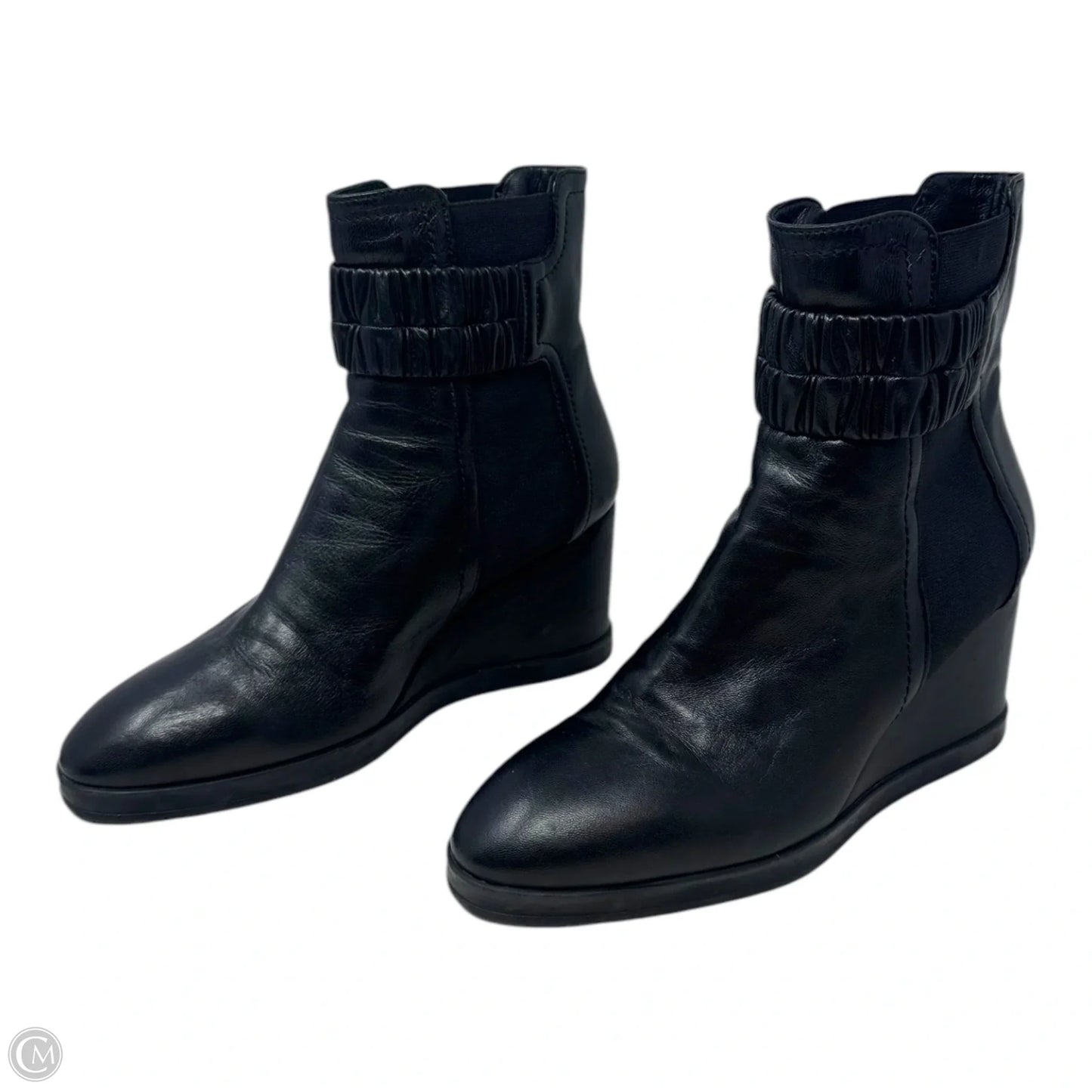 Jewel Nappa Leather Wedge Boots Ankle Heels By Aquatalia In Black, Size: 9