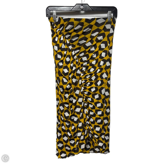 Ruched Mesh Midi Skirt Designer By Diane Von Furstenberg In Black & Gold, Size: S