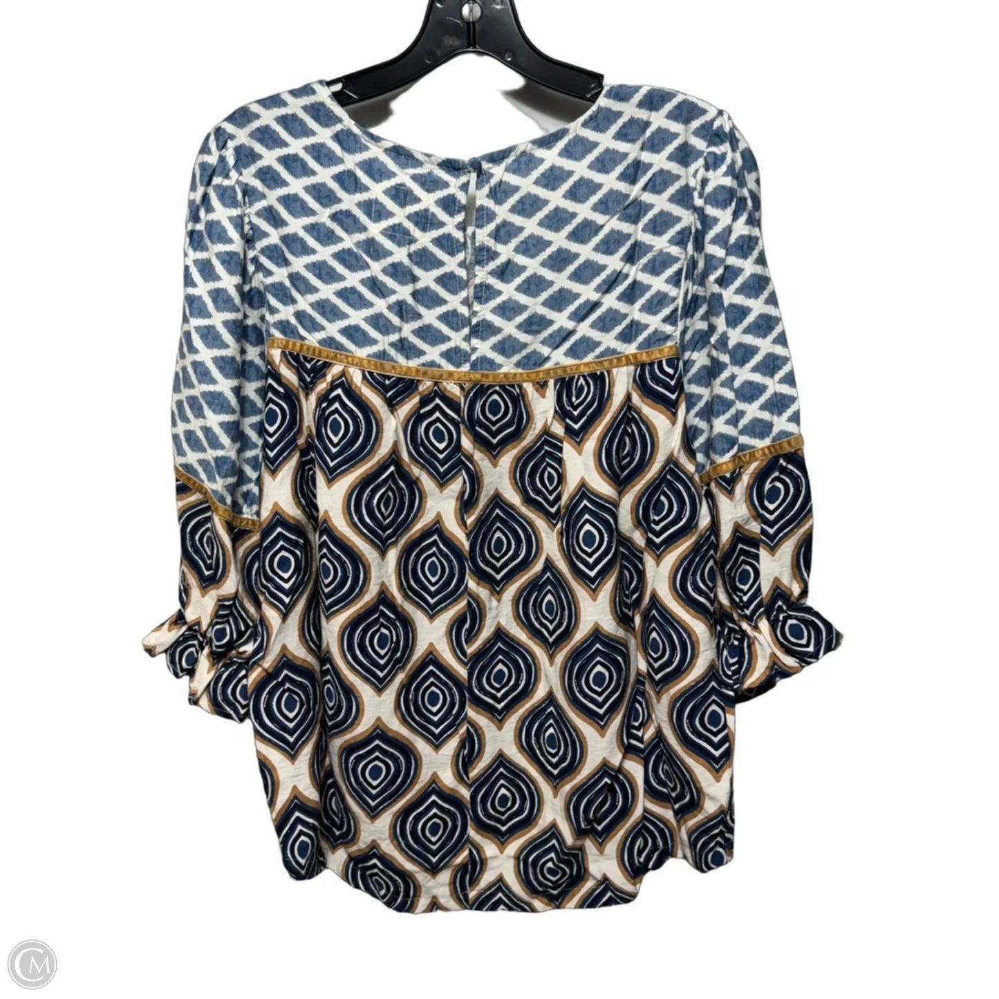 Top 3/4 Sleeve By Umgee In Blue & Cream, Size: S