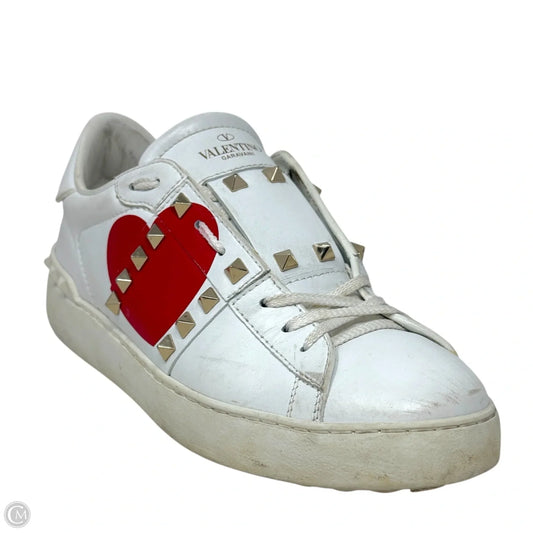 Rockstud Heart Sneakers Luxury Designer By Valentino-garavani In Red & White, Size: 9