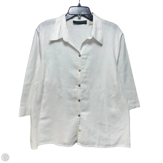 Linen Blend Top 3/4 Sleeve By Harve Bernard In White, Size: 2x