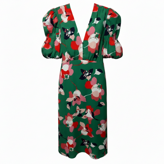 Pebble Crepe Midi Dress By Vince Camuto In Floral Print, Size: 4