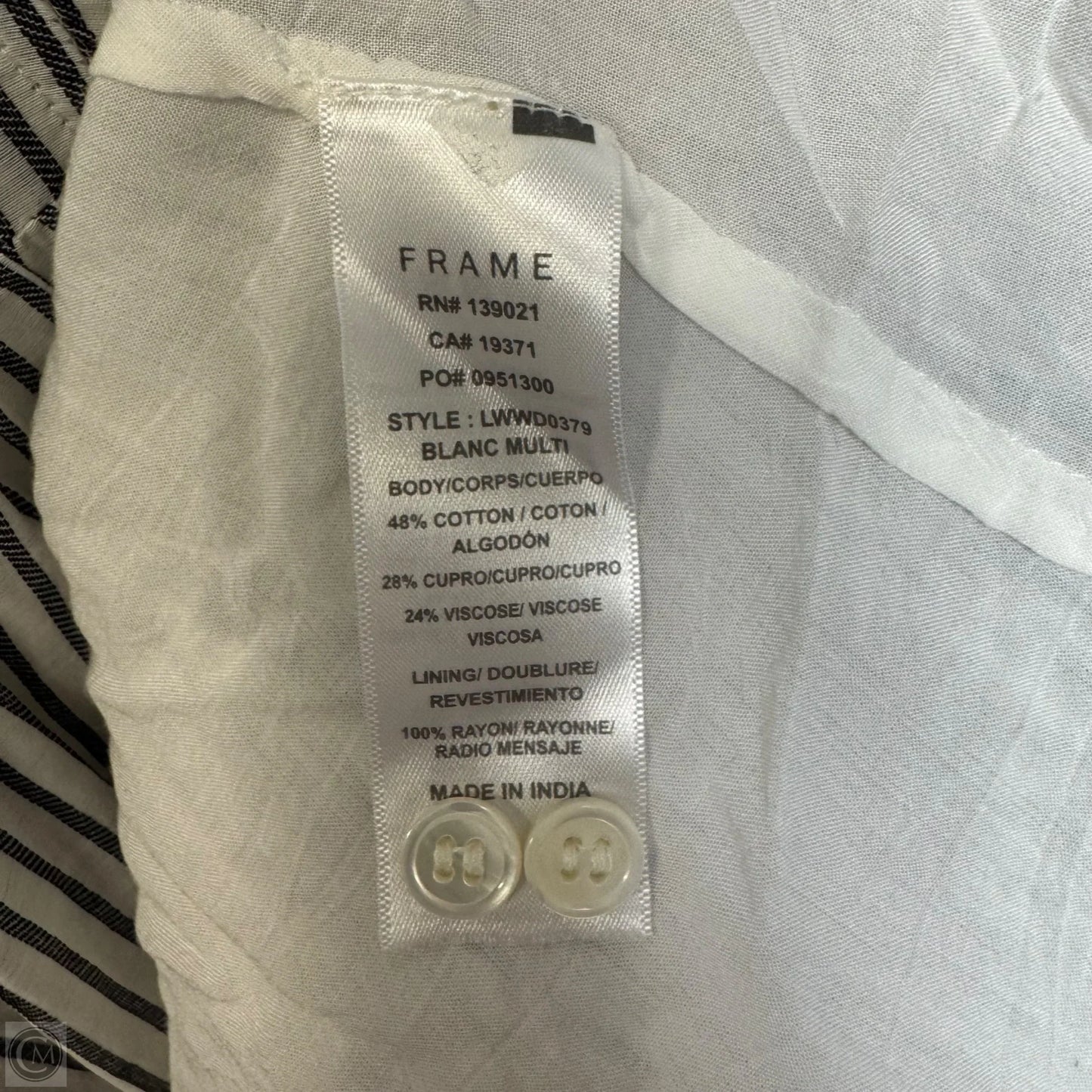Shirred Empire Waist Tiered Mini Dress By Frame In Striped Pattern, Size: XS
