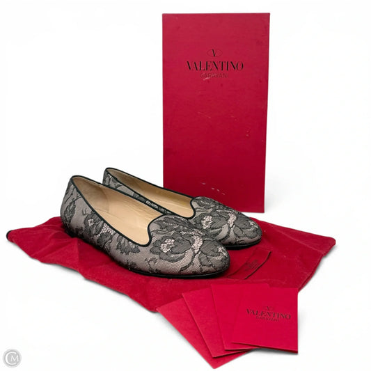 Caviar Crystal Lace Smoking Slippers In Blush Luxury Designer By Valentino-garavani In Black & Cream, Size: 8.5 (38.5)