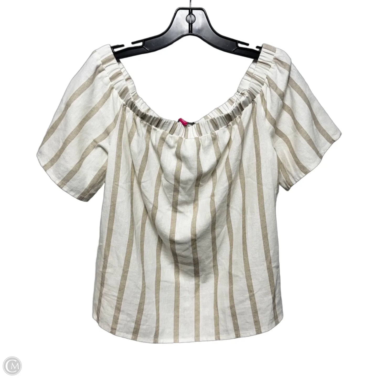 Linen Blend Off Shoulder Top Short Sleeve By Vince Camuto In Striped Pattern, Size: S