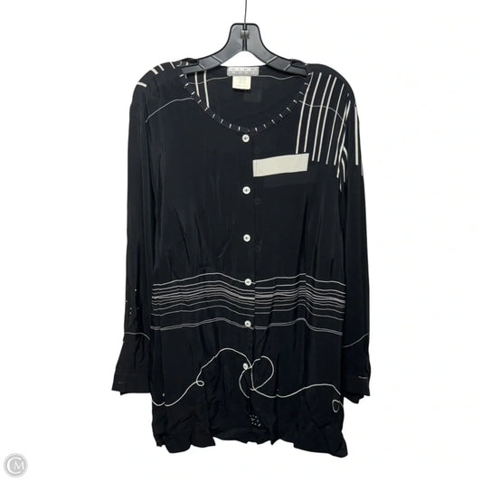 Top Long Sleeve By Nino Wong In Black & Cream, Size: 1x