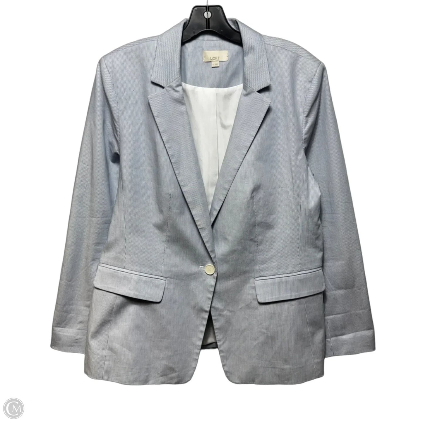 Cotton Blazer By Loft In Striped Pattern, Size: 12