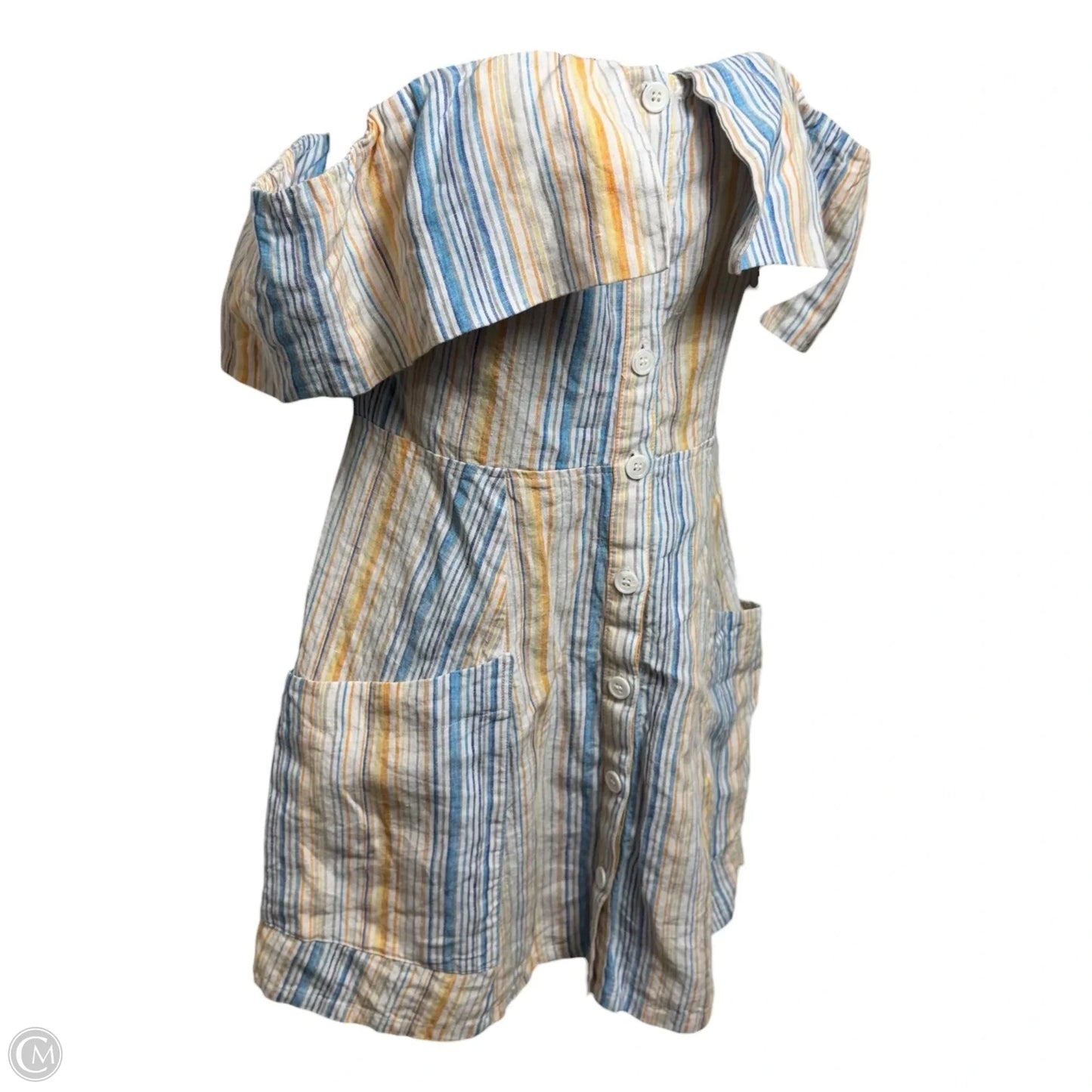 Landy Linen Off-The Shoulder Mini Dress By Reformation In Striped Pattern, Size: 4