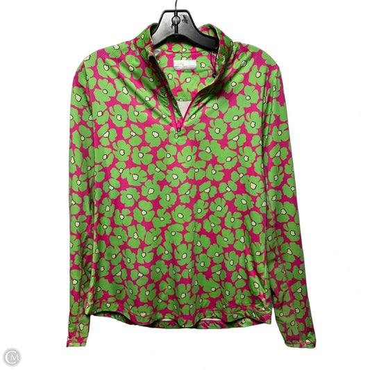Athletic Top Long Sleeve Collar By Callaway In Green & Pink, Size: M