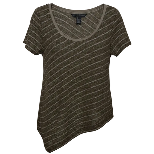 Asymmetrical Hem Metallic Knit Top Short Sleeve Designer By Marc By Marc Jacobs In Brown & Silver, Size: L