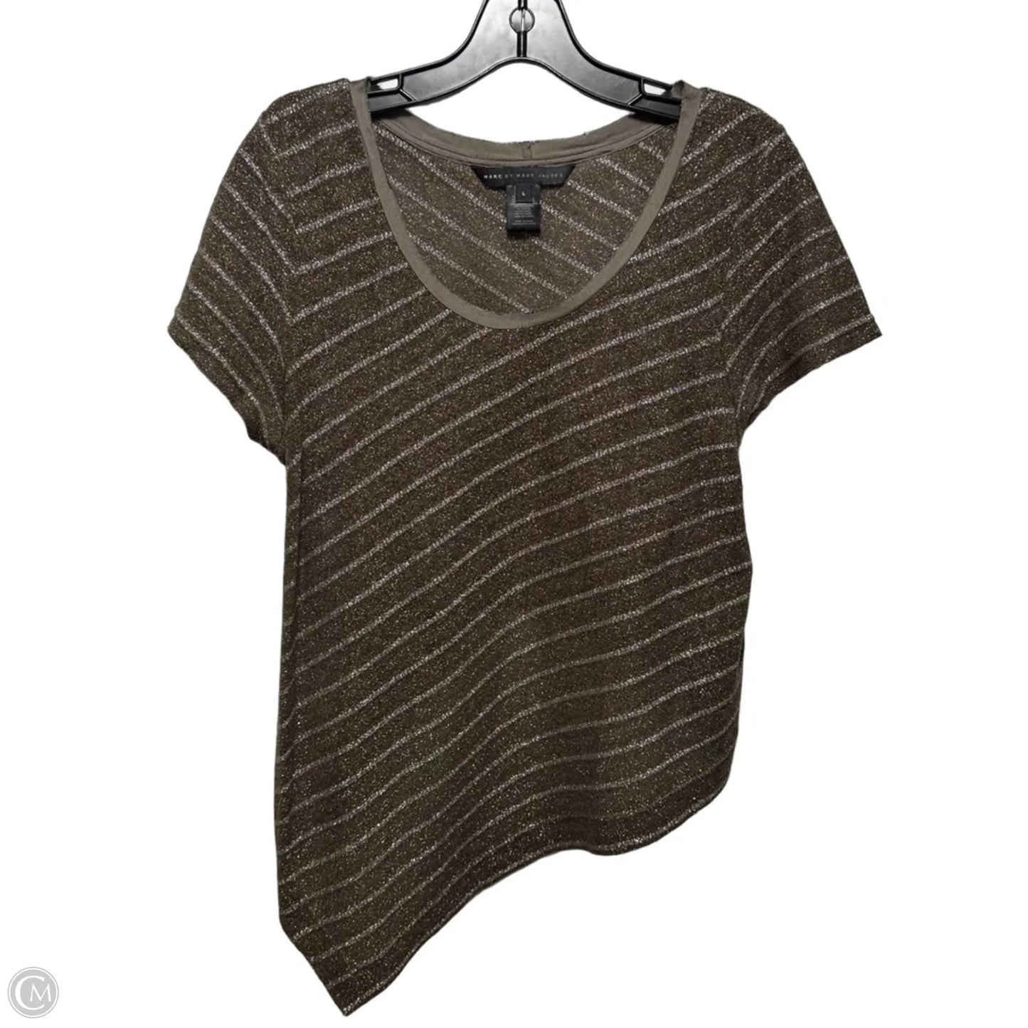 Asymmetrical Hem Metallic Knit Top Short Sleeve Designer By Marc By Marc Jacobs In Brown & Silver, Size: L