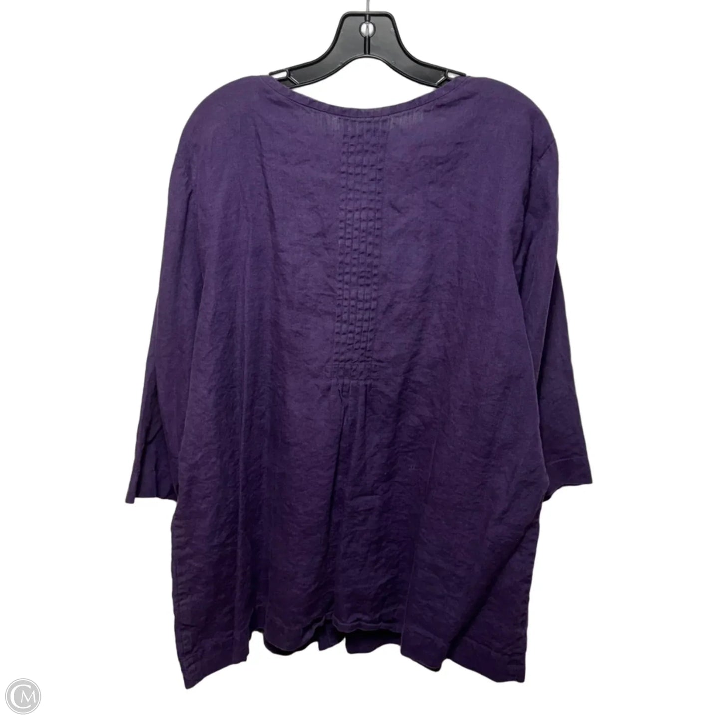 Linen Top 3/4 Sleeve By Eileen Fisher In Purple, Size: 1x