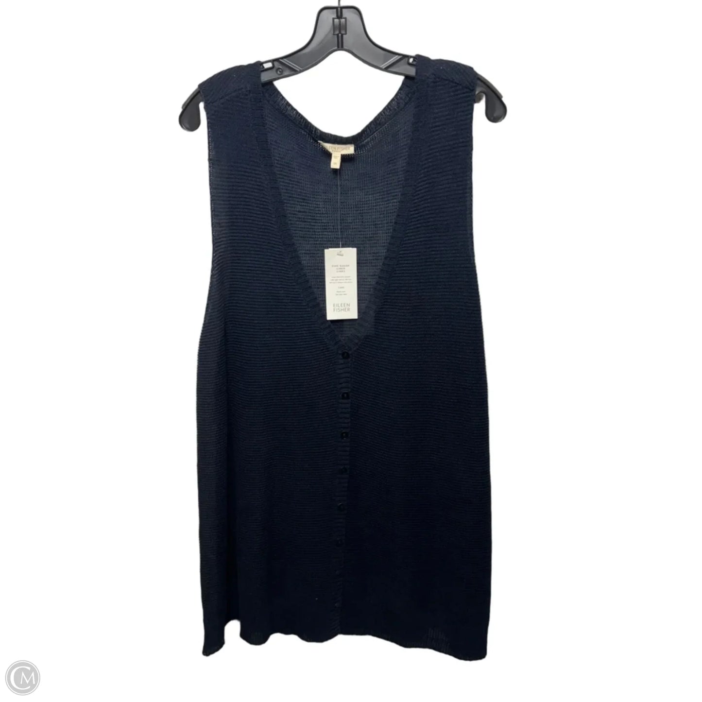 Fine Gauge Linen Links Vest Sweater By Eileen Fisher In Navy, Size: 2x