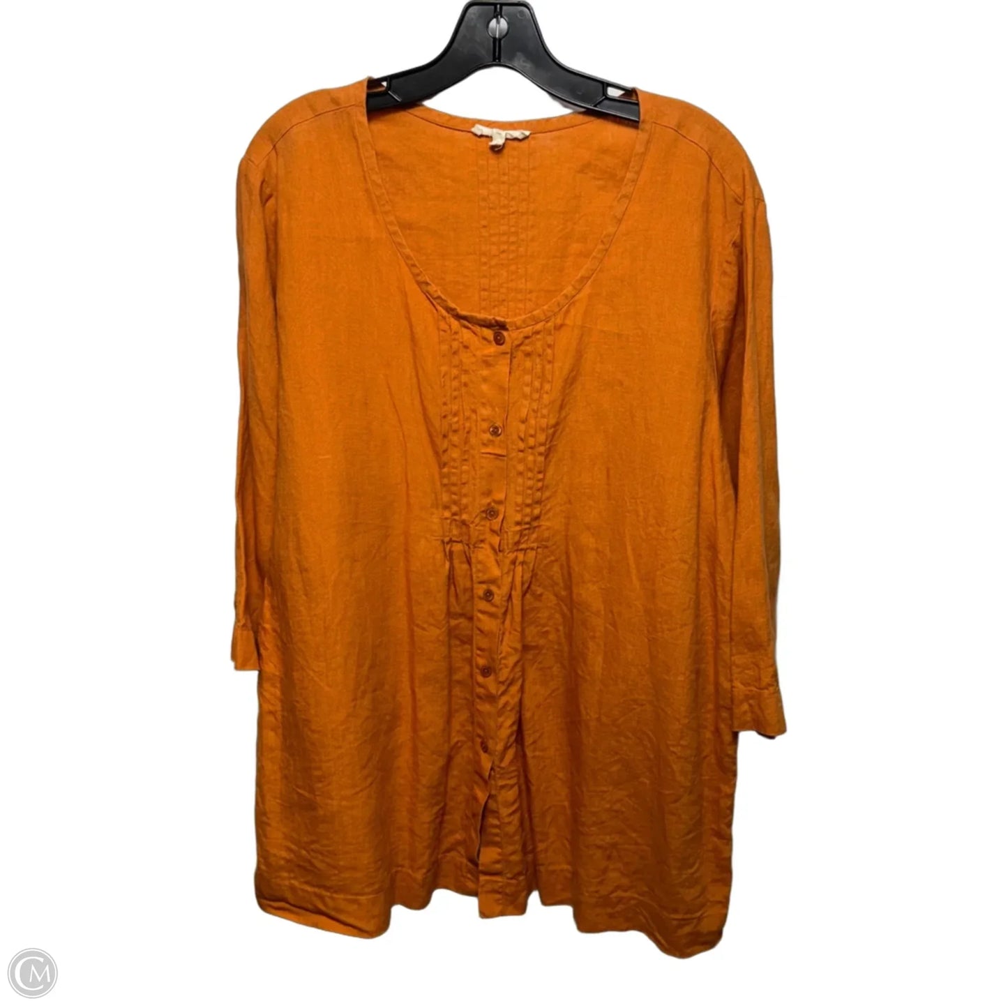 Linen Top 3/4 Sleeve By Eileen Fisher In Orange, Size: 1x
