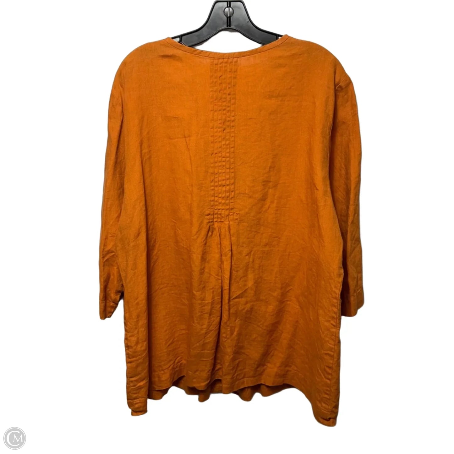Linen Top 3/4 Sleeve By Eileen Fisher In Orange, Size: 1x