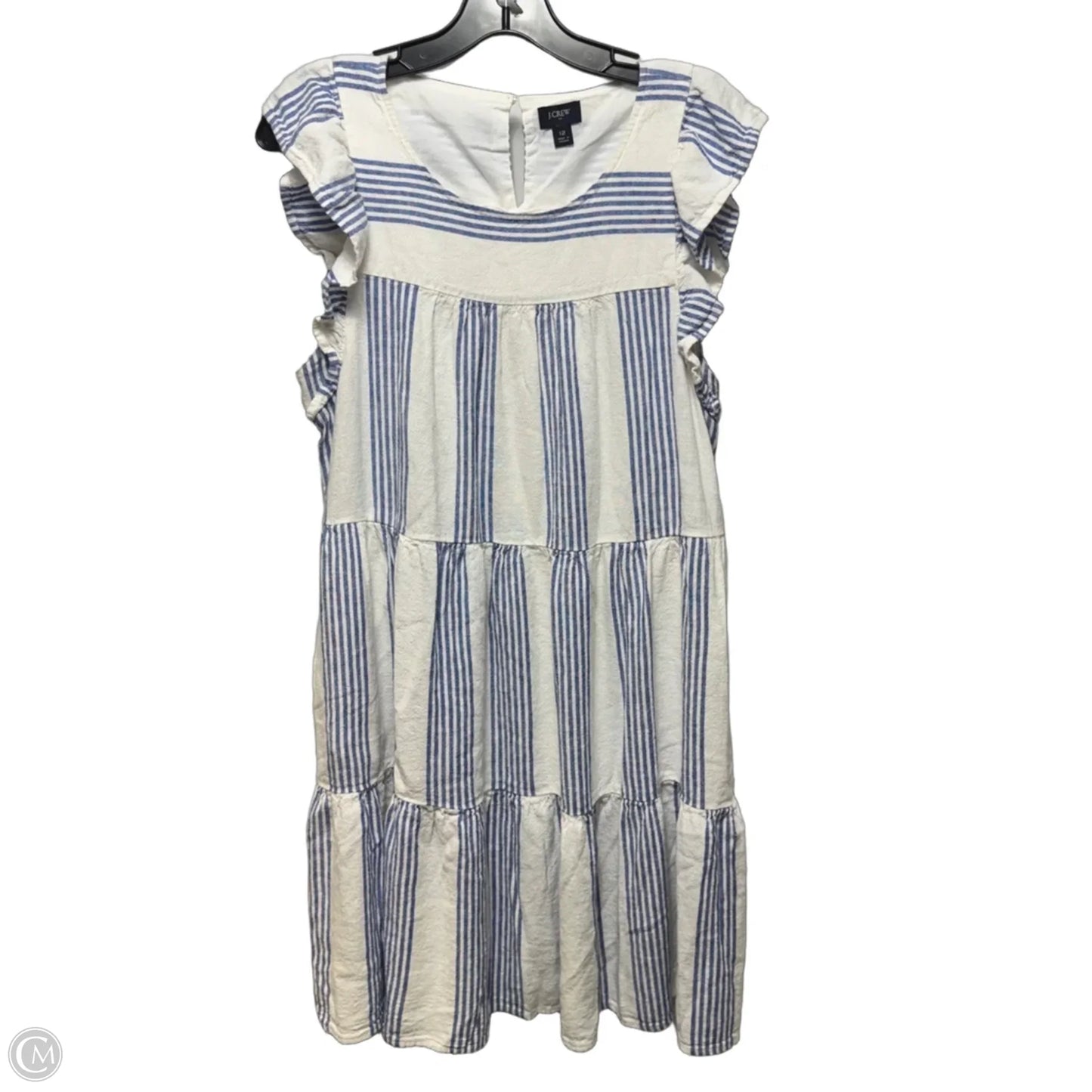 Tiered Linen Blend Mini Dress By J. Crew In Striped Pattern, Size: 12