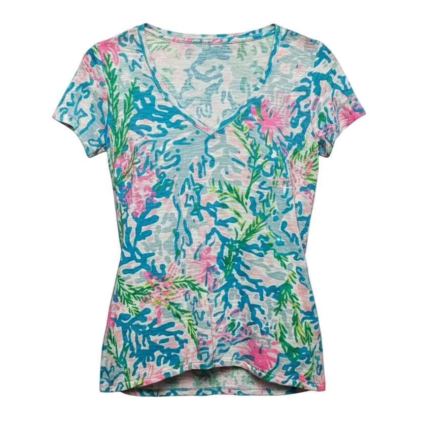 Etta V-Neck Tee Designer By Lilly Pulitzer In Blue & White, Size: XS