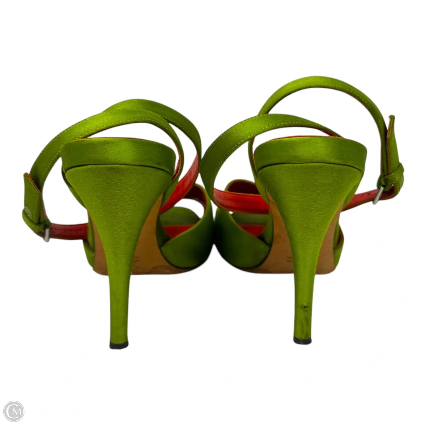 AS IS Rive Gauche Satin Heels Shoes Luxury Designer By Yves Saint Laurent In Green & Red, Size: 9 (39)