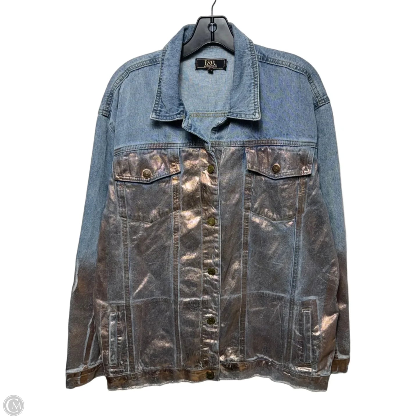 Jacket Denim By Lucky & Blessed In Blue & Pink, Size: XL