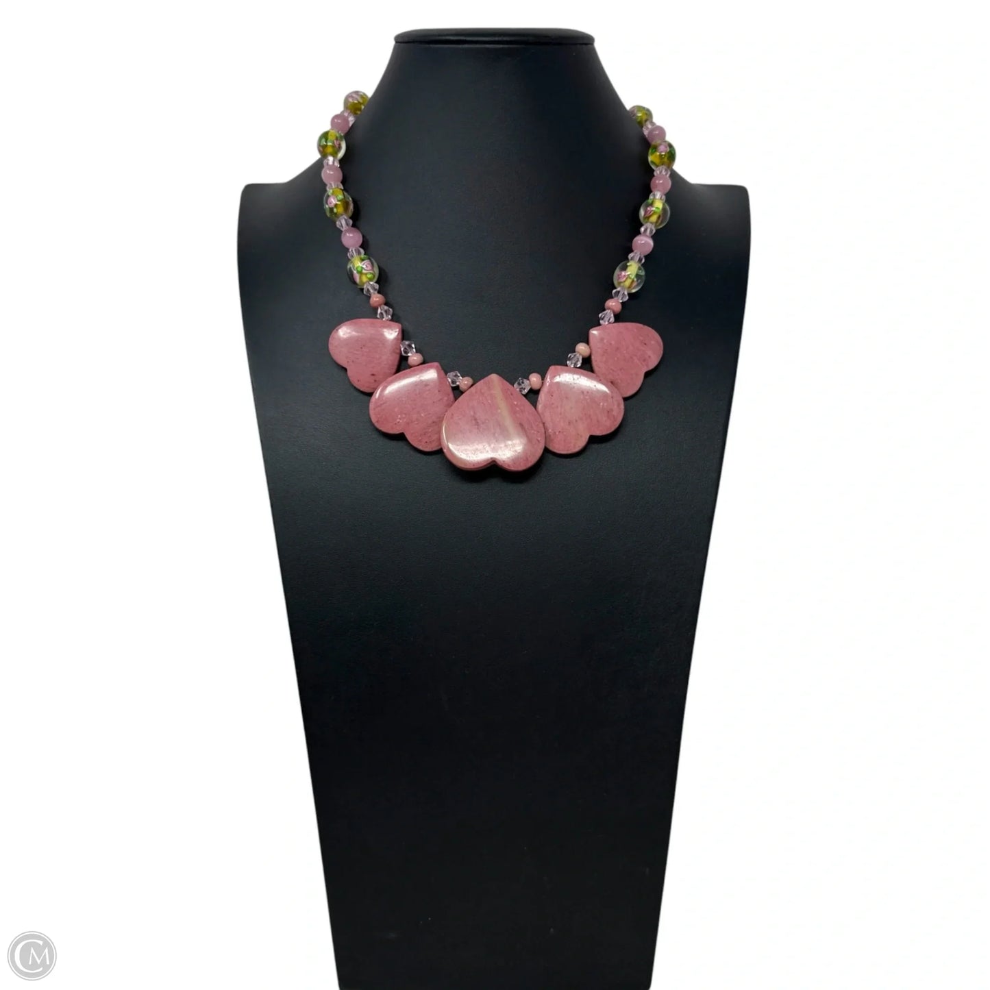 Pink Hearts of Stone & Floral Beaded Necklace Choker & Collar By Cmc