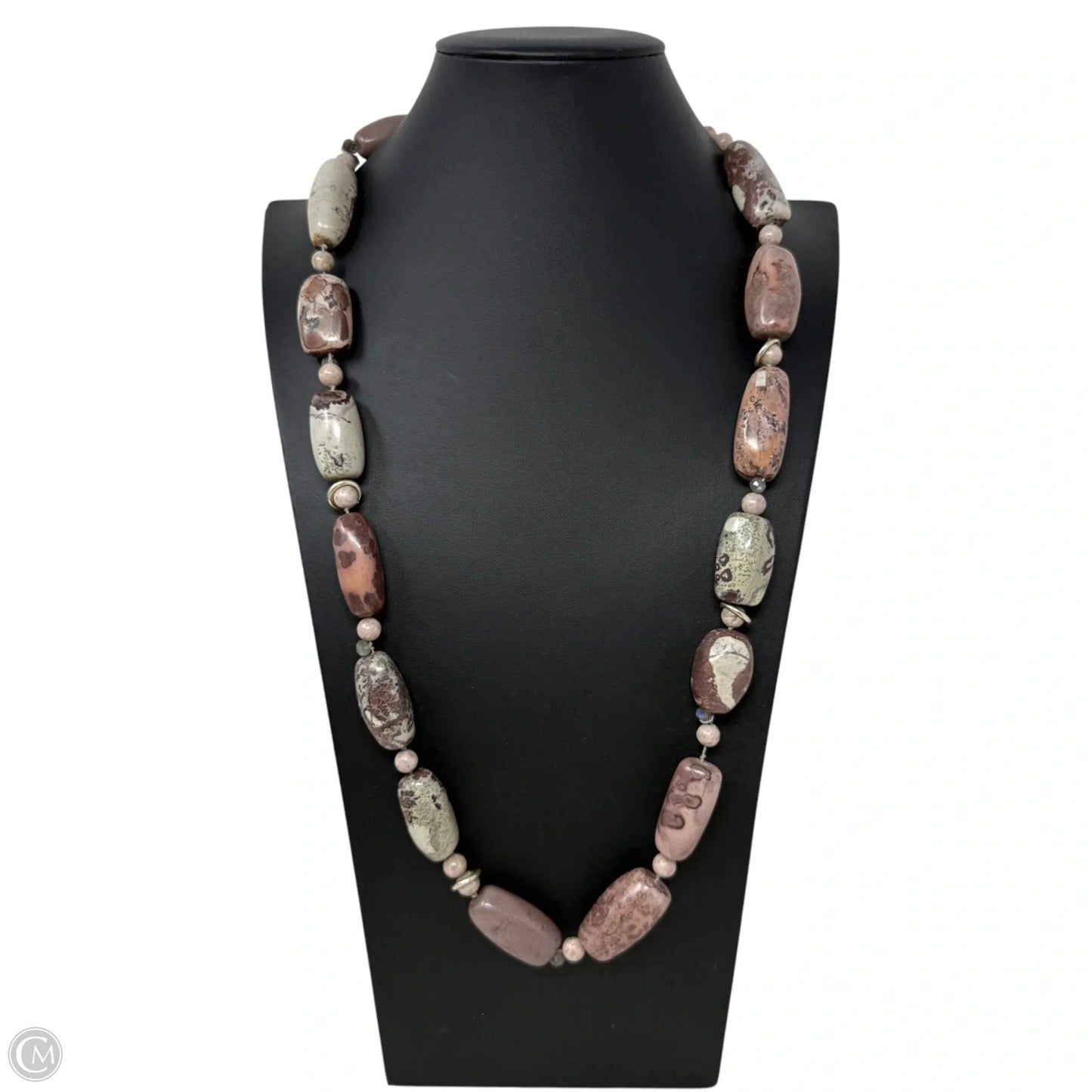 Porcelain Jasper Beaded Long Necklace With Sterling Silver Clasp