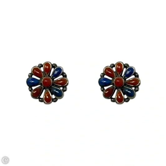 Blue & Red Sterling Silver Stud Earrings