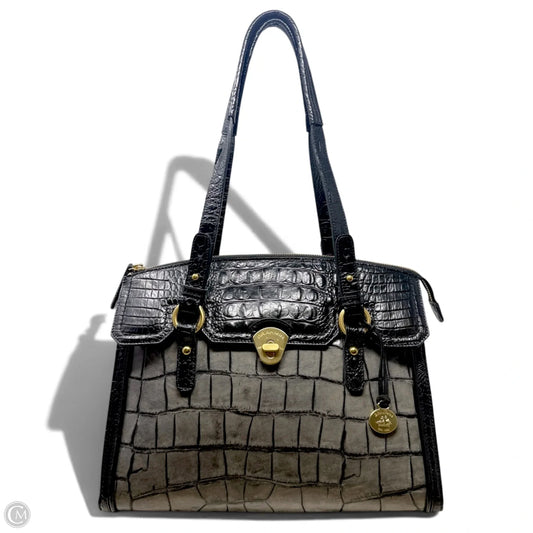Croc Embossed Leather Shoulder Bag Designer By Brahmin, Size: Large