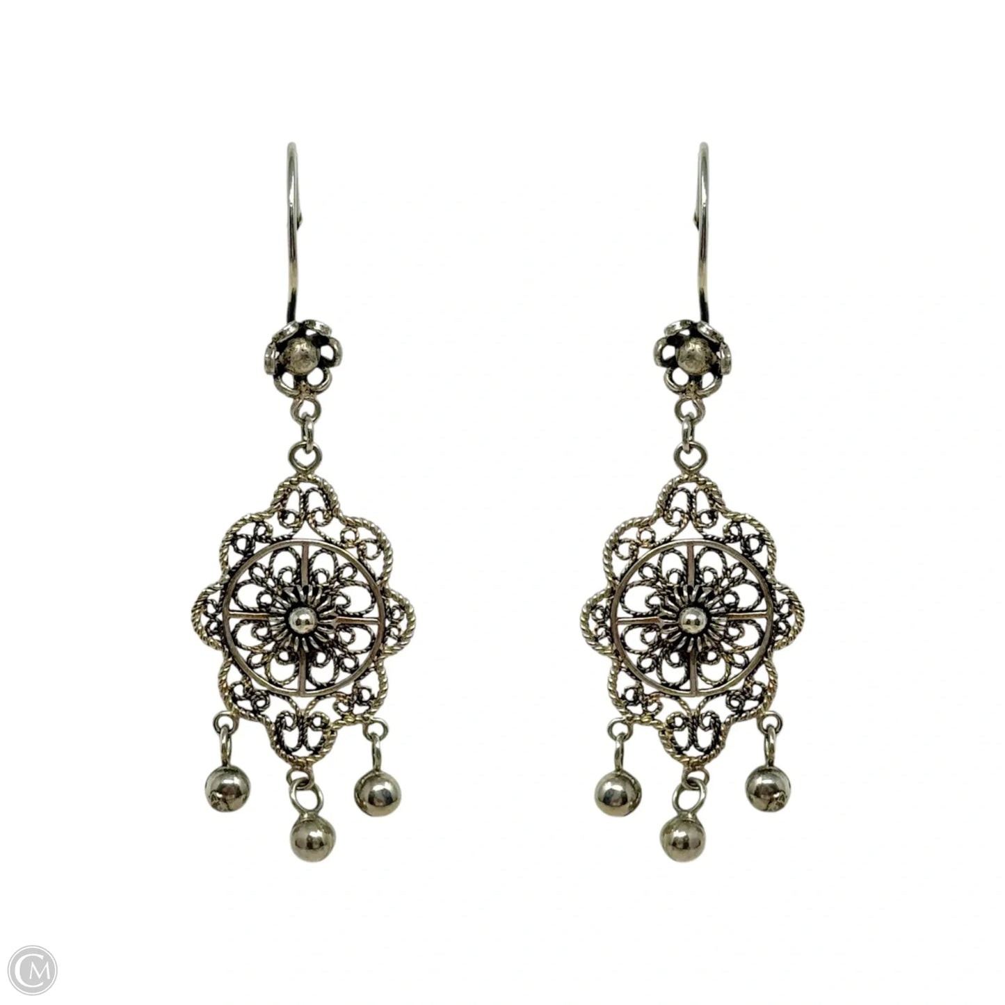 Open Work Sterling Silver Chandelier Dangle Earrings