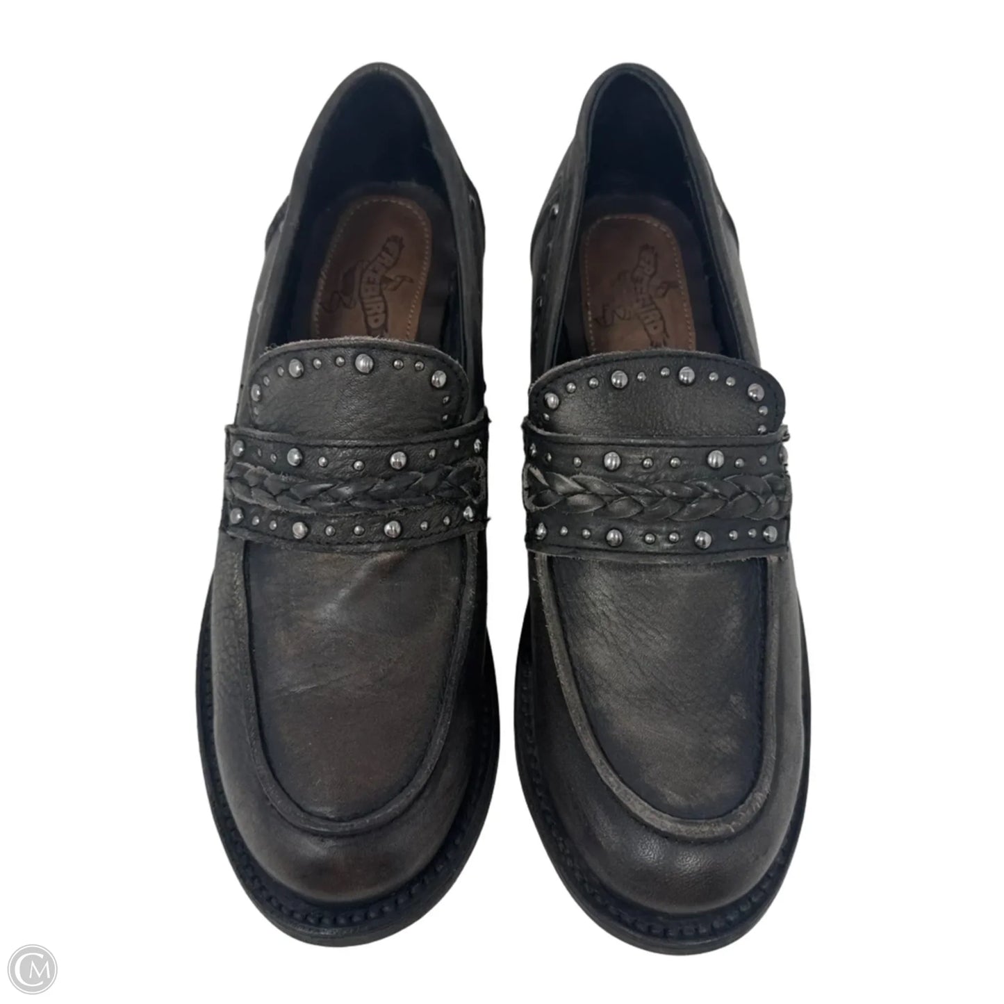 Myla Studded Loafers Shoes Heels Block By Freebird In Brown & Silver, Size: 8