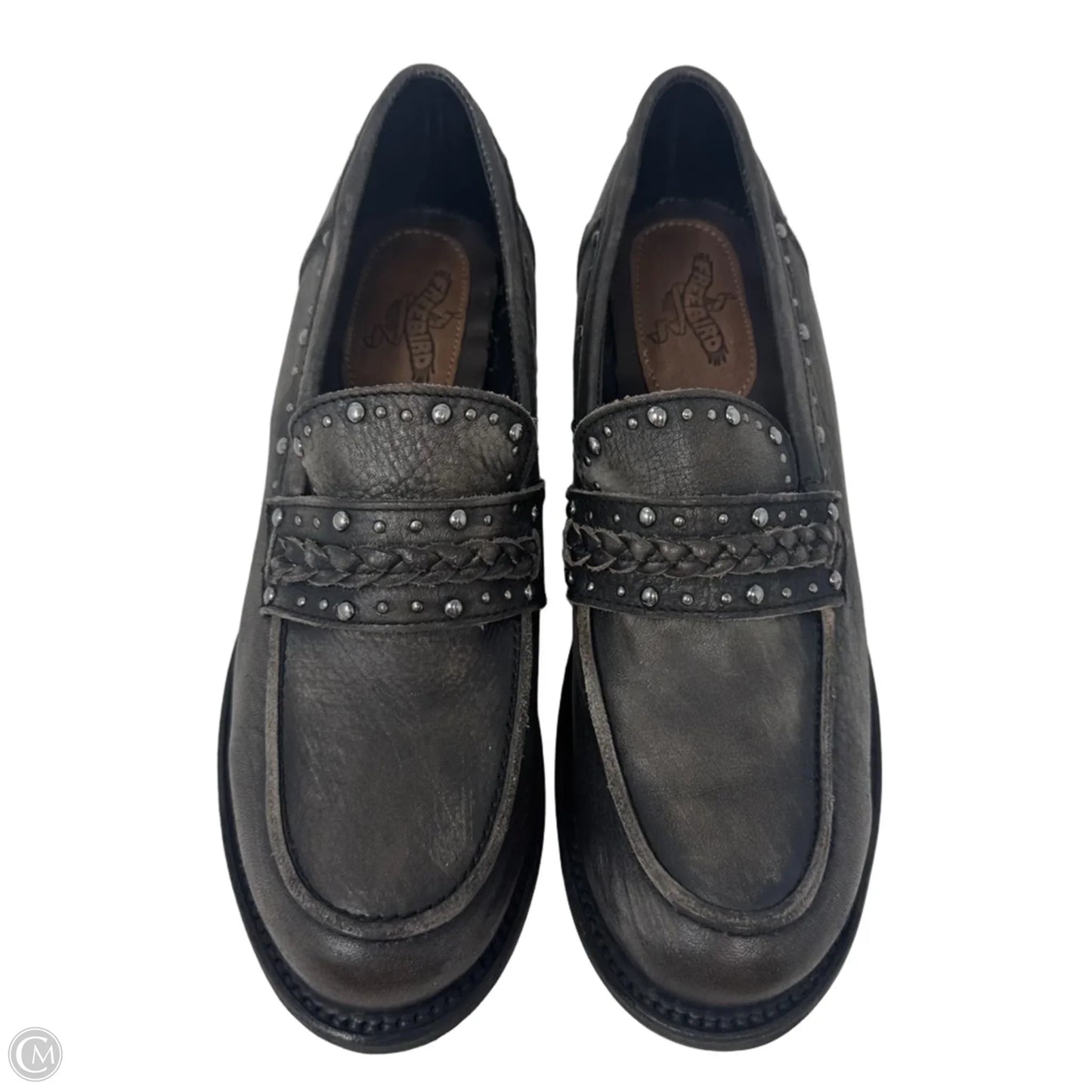 Myla Studded Loafers Shoes Heels Block By Freebird In Brown & Silver, Size: 9