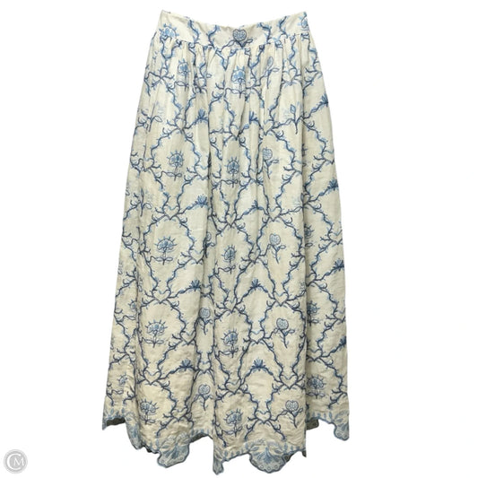 Tangelo Embroidered Linen Maxi Skirt By Agua Bendita In Blue & White, Size: S