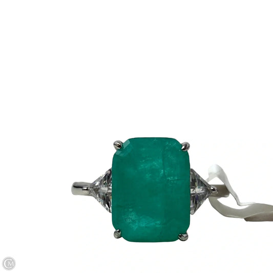 Sterling Silver & Emerald Cut Green Stone With Clear Trapezoid Accent Stones Cocktail Ring By Bomb Party, Size: 10