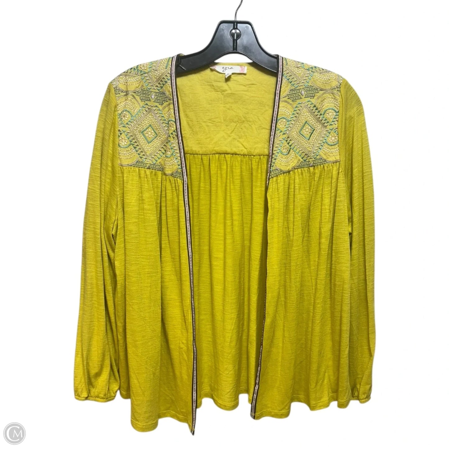 All I Am Embroidered Cardigan By Ezra In Yellow, Size: M