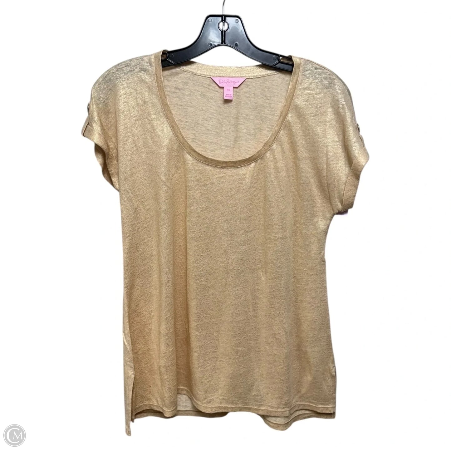 Inara Linen Top Short Sleeve Designer By Lilly Pulitzer In Sand Dune Metallic Gold, Size: XS