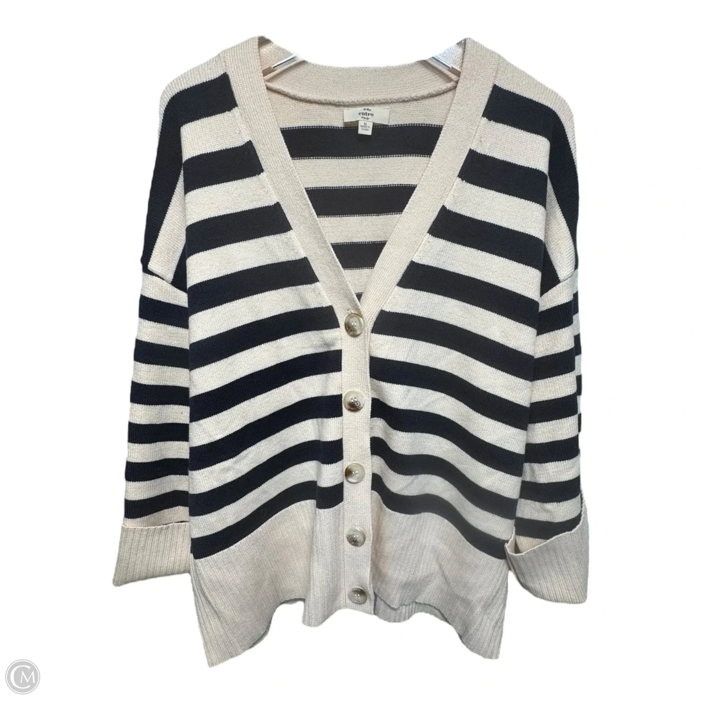 Sweater Cardigan By Entro In Striped Pattern, Size: M